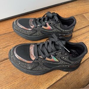 Stylish Black Women’s Skecher Shoes with Rhinestone and Holographic Accents 7.5